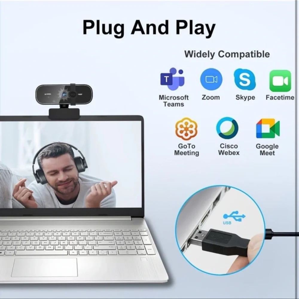 C28 1080P Webcam with Privacy Cover and Tripod Stand, PC Camera with Noise-Cance